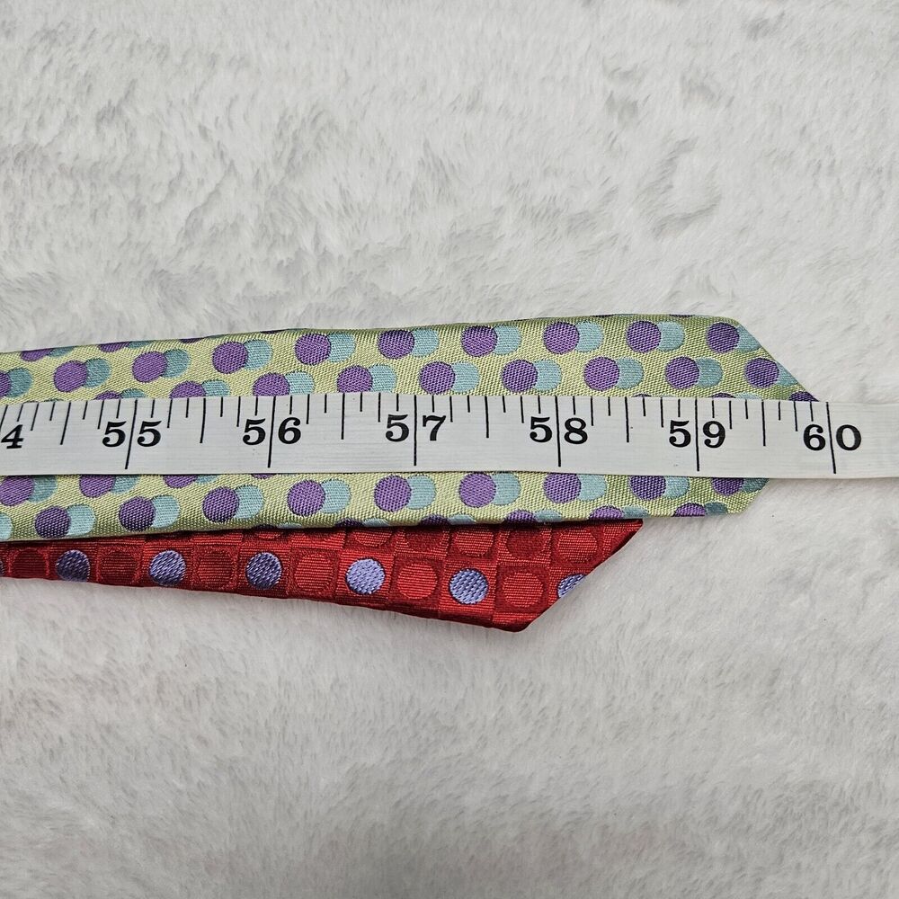 Ted Baker London Silk Ties Lot of 2 Circles Red Green Purple Retro Geometric - Picture 15 of 15